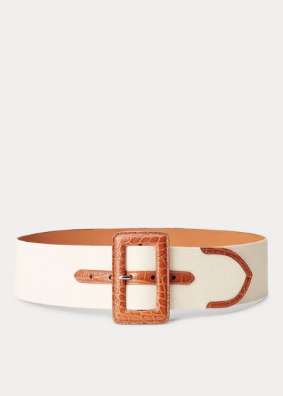 Cinturones Ralph Lauren Mujer Marrom / Creme - Calfskin-Trim Canvas - XBTUV6421